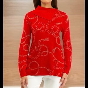 NWT Ruby Rd Women's Metallic Chain Print Split Cowl Pullover Sweater-Lipstick-XL